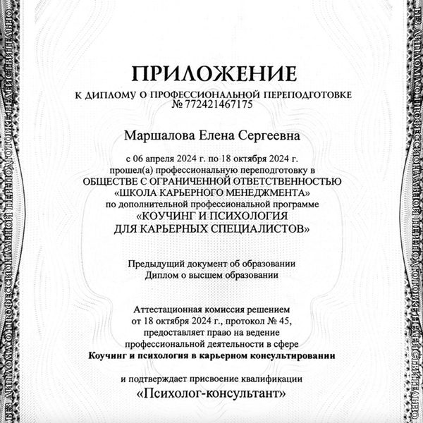 Диплом гос. образца «Психолог-консультант»